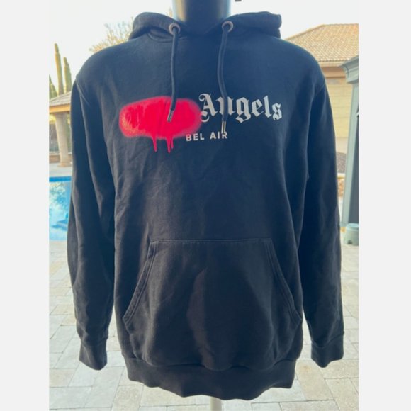 Palm Angels Unisex Pink Bel-Air Sprayed Logo Hoodie in Black sz M - Picture 5 of 9